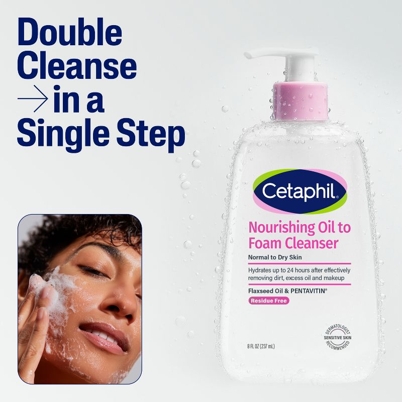 Cetaphil Nourishing Oil to Foam Cleanser Face Wash for Normal to Dry Skin - 8 fl oz