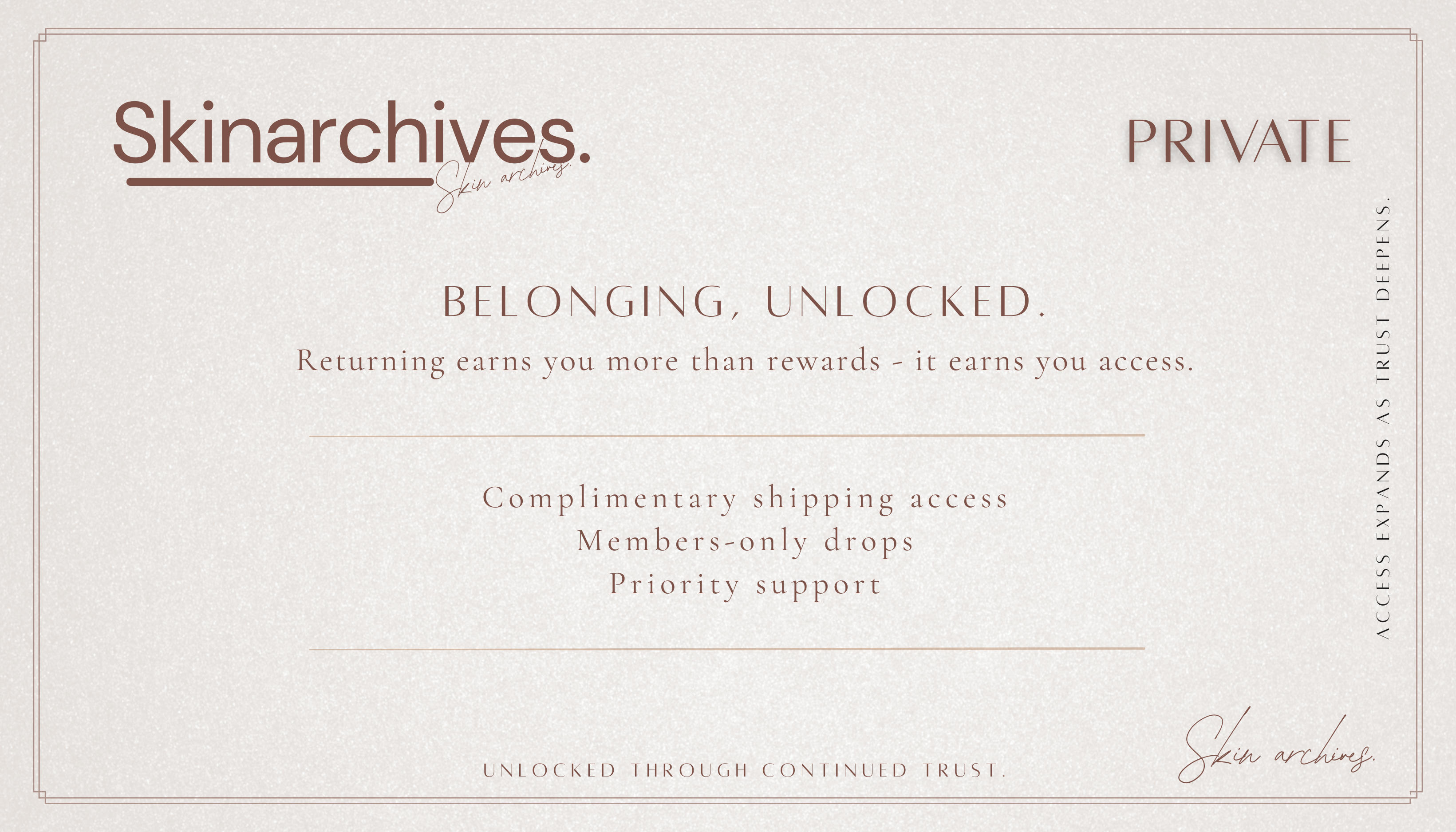 Skinarchives membership card with text on a light gray background